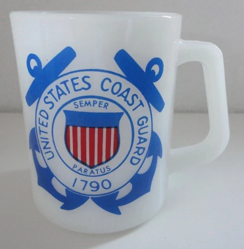 Vintage UNITED STATE COAST GUARD Federal Glass Milk Glass Coffee Mug