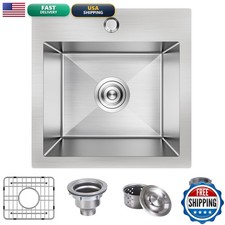 Kadorer 15x15x9 Inch Drop In Bar Sink Single Bowl Topmount 18 Gauge Stainless