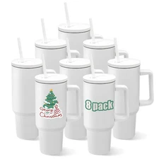 8 Pack Sublimation Tumblers 40oz with Handle and Straw Lid Blanks Stainless S...