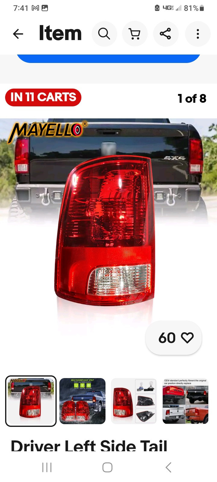 2009-2018 Ram 1500 Tail Light Left Side Tail Light For 2009-2018 Dodge Ram 1500/2500 – Driver Side, Red Lens, Chrome Housing, Halogen Rear Tail Light - Foto 4