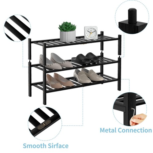 3 Tier Bamboo Shoe Rack for Closet Free Standing Wood Shoe Shelf Storage Orga... - Picture 2 of 6