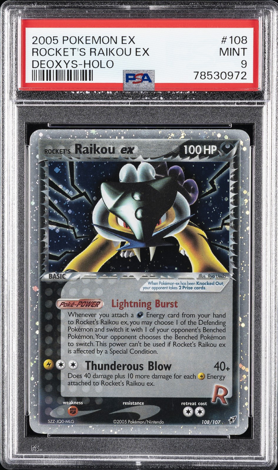 2005 POKEMON EX DEOXYS #108 ROCKET'S RAIKOU EX-HOLO PSA 9