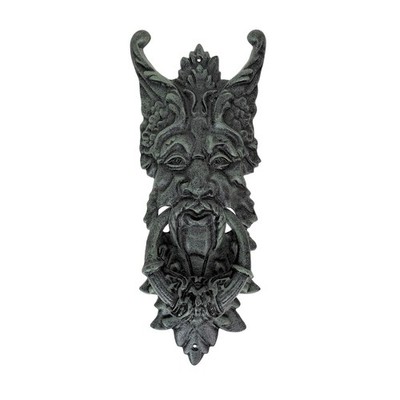Gothic Green Man Door Knocker Verdigris Cast Iron 19 in Wall Mounted