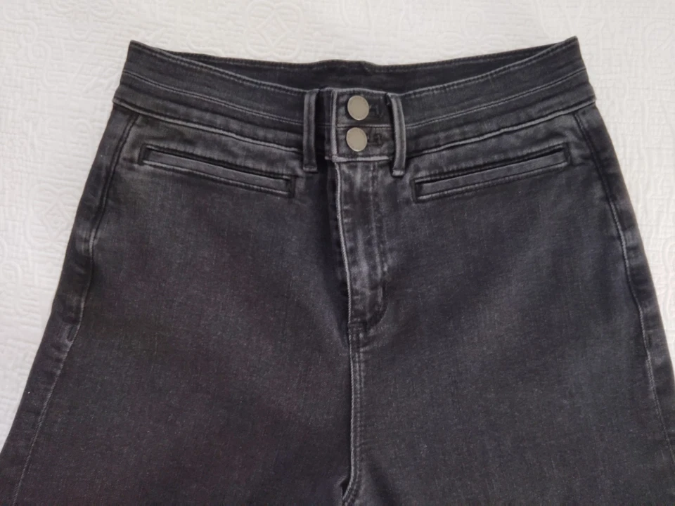 Pantalones de mezclilla negros Ann Taylor The Wide Leg para mujer con puños altos talla 6 Foto 3 de 4