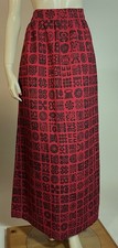 1960s Vintage Harwood Steiger "Tokens" Red Black Fabric Home Sewn Maxi Skirt M