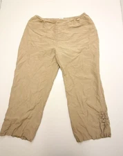 Citron Santa Monica Silk Linen Blend Elastic Waist Pants PL Toggle Hem Crop Tan