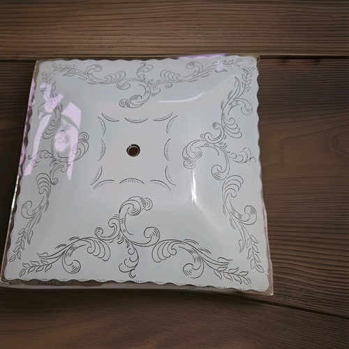 Vintage MCM 12” Square Glass Ceiling Light Fixture Etched Frosted Floral - Picture 1 of 3