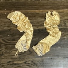 Vintage Gold Satin Embroidered Gloves Elegant Long Formal Evening Accessory