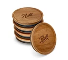 BALL® WOODEN JAR LIDS 5 PACK *WIDE MOUTH *AIRTIGHT FOOD, CRAFT STORAGE *REUSABLE