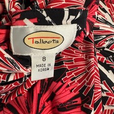 Talbots V-Neck Jersey Knit Firework Dress 8 Knee Stretch Fit & Flare Red Blue