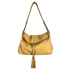 Alfani Yellow Leather Hobo Shoulder Bag Purse w/ Tassel Detail Designer Handbag