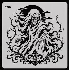Large Grim Reaper Stencil 12" Halloween Moon Thorns Template Crafts Paint Art