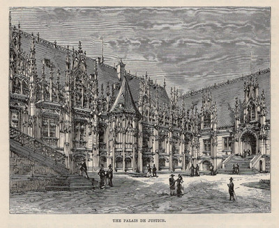 Rouen France Palais De Justice Gothic Courtyard 1885 Antique Engraving