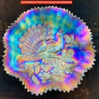 RARE NORTHWOOD SMOKE “PEACOCKS” CARNIVAL GLASS RUFFLED BOWL – RARE!!!!!!