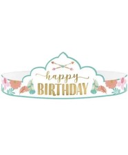 1st BIRTHDAY Boho Girl PAPER TIARAS 8  Party Supplies Favors Headbands Pink