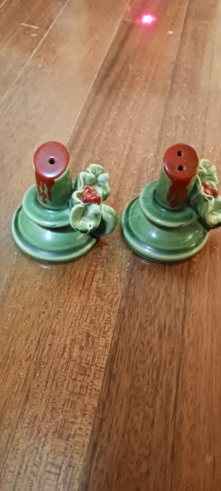 Vintage Christmas Candle Salt & Pepper Shakers Holly Berries Japan Style 1950s