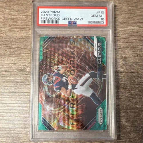 2023  Panini Prizm Fireworks CJ Stroud Green Wave F-10 PSA 10 Texans