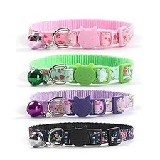 CHUKCHI 4 Pcs Cat Collars Safety Quick Release with Bell-Adjustable Cat Colla...