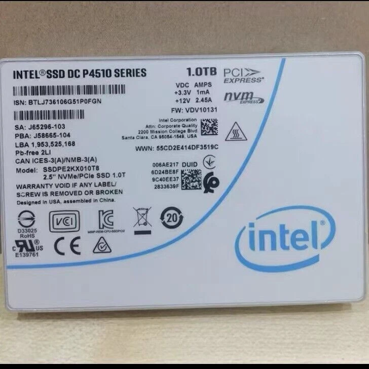 Intel 1TB SSD P4510 Series DC NVME U.2 2.5" SSDPE2KX010T8 Solid State Drive - Bild 2 von 2