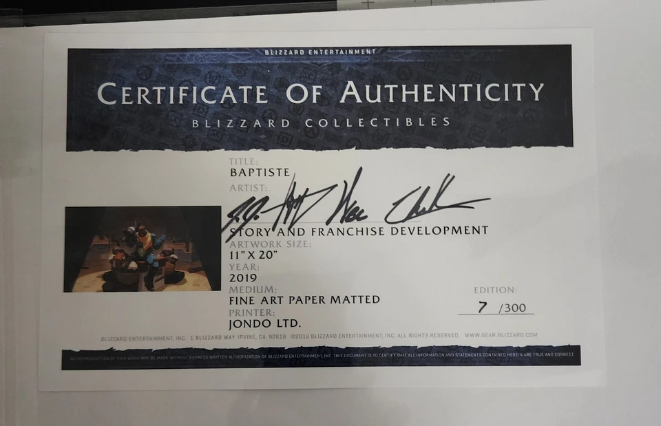 "Baptiste" Edición Limitada Impresión #007/300 Blizzard Overwatch Foto 3 de 3