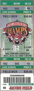 Jim Thome Grand Slam HR# 185 Orioles @ Indians 8/14/99 Ticket Stub