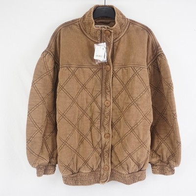 Free People Juno Quilted Cotton Button/Zip Jacket In Oiled Oak Size XS 