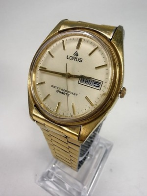 Lorus Gold-Tone Quartz Watch Day Date Display Japan Movement