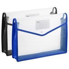 2 Pack A4 Plastic File Folders with Snap Closure, Blue/Black, Horizontal