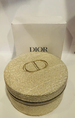 Boîte à bijoux de voyage Christian DIOR paillettes dorées étui rond pochette neuve dans sa boîte