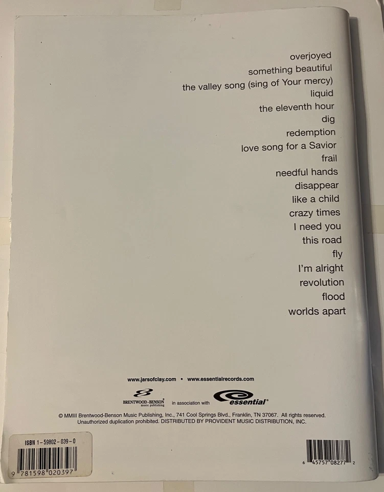 Jars Of Clay sheet music Songbook FURTHERMORE Christian - Image 2 of 2
