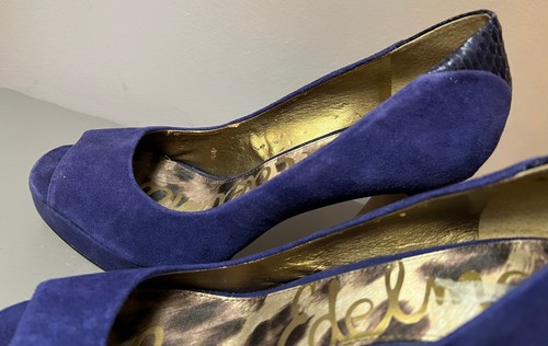 Sam Edelman Tacoma Women's Royal Blue Suede Peep Toe Platform Heel Pump Sz 9 1/2 - Picture 5 of 10