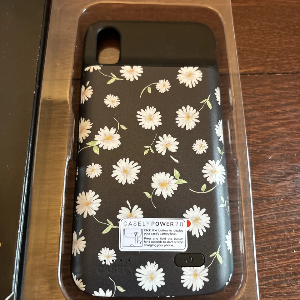 Casely Power 2.0 Charging Case for Iphone X/XS Black With Daisies - Image 2 of 4