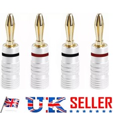 Image of 4X Professional Banana Plugs HiFi Pro Quality 24K Gold plated Black& Red