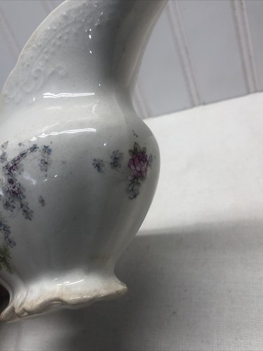 Antique East Liverpool gravy boat semi vitreous floral burgundy 8" - Picture 8 of 10