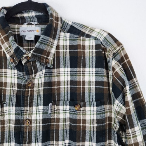 Camisa Carhartt Para Hombre Grande Marrón Negra Franela a Cuadros Manga Larga Botón Delantero - Imagen 2 de 10