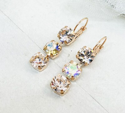 Rose Gold Silk AND Silk AB Triple Stone Cup Chain Earring Pair