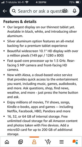 Amazon Fire HD 10 (5th generation) 16GB, Wi-Fi, 10.1 in With Cover - Picture 8 of 15