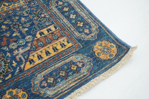 3 x 4 ft Blue Mamluk Afghan Hand Knotted Wool Medallion Small Area Rug - Picture 7 of 16