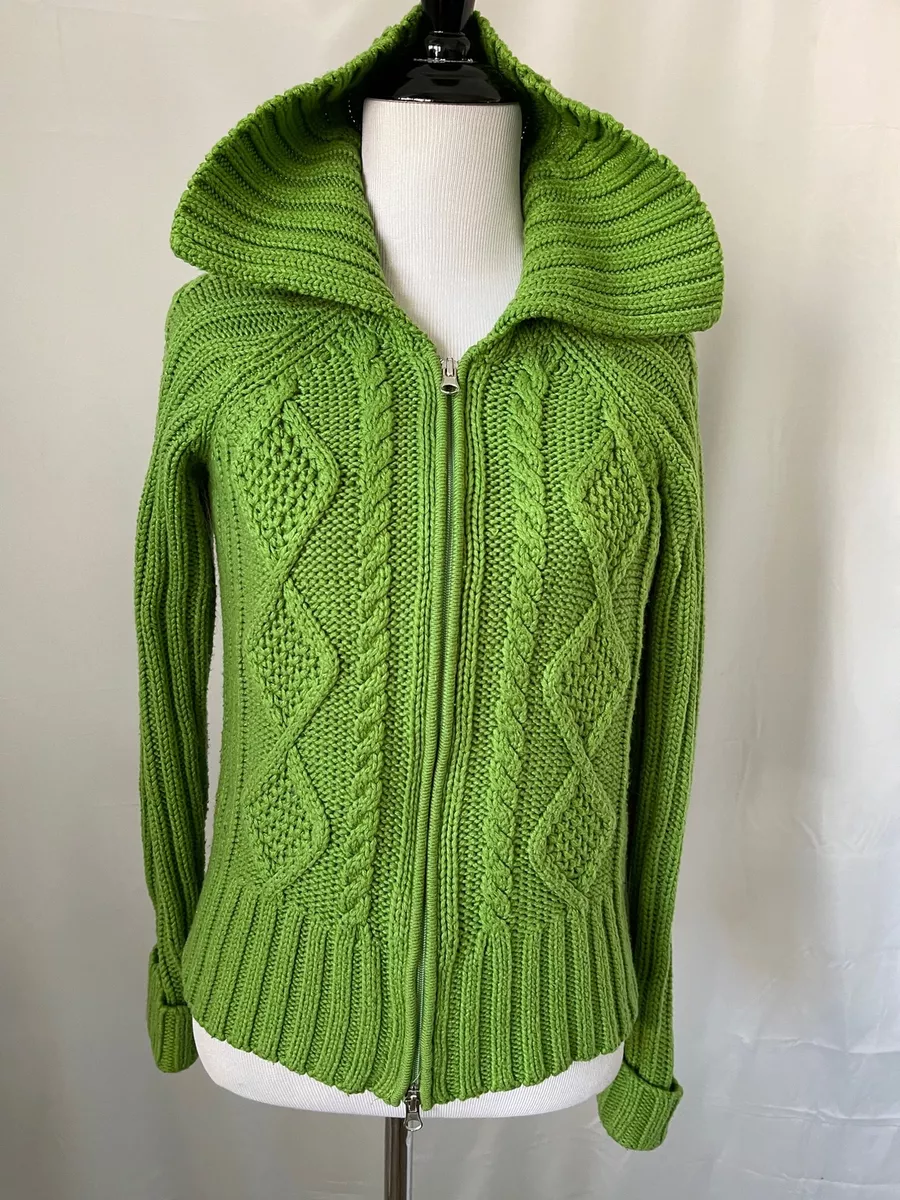 St. John's Bay Green Long Sleeve Ribbed Cable Knit Zip Front Cardigan  Sweater