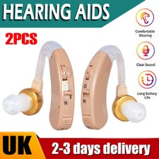 2X Digital Hearing Aid Adjustable Sound Voice Amplifier Behind Ear With Battery