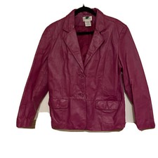Chadwicks Womens Pink 100% Leather Coat Jacket Two Button Vintage Small