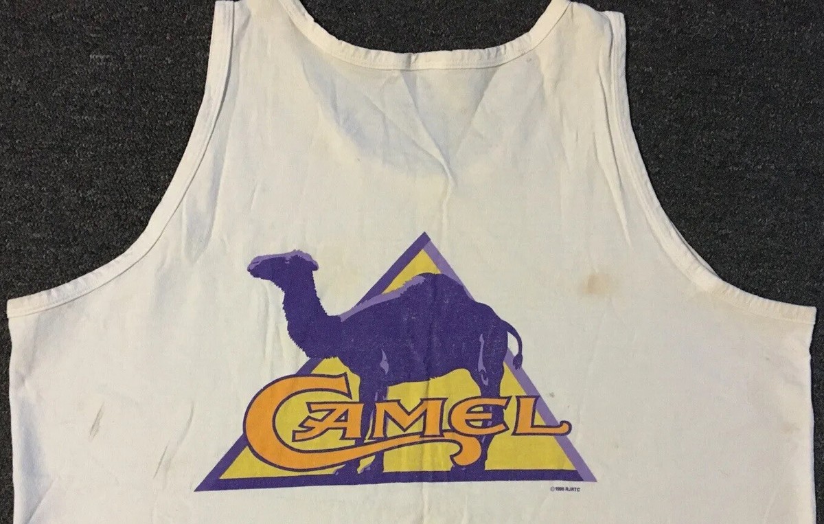 5WB671【90s】vintage CAMEL ロゴ　タバコ　タンクトップ Vtg 90s Camel Cigarettes Faded Distress Tank Top XL Smoking