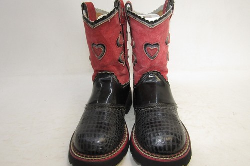 Ariat Youth Size 4 D Black Leather Red Suede Hearts Cowboy Western Boots - Picture 5 of 11