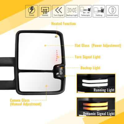 Chrome Power Heated Towing Mirrors With Dynamic Running Lights For 07-14 Chevy Silverado/GMC Sierra 4 thumbnail image