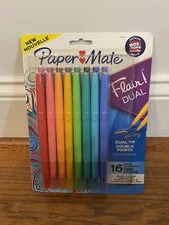 Papermate Flair Felt Tip Pens Duel Assorted Colors  Brush And Medium Point 16 Pk