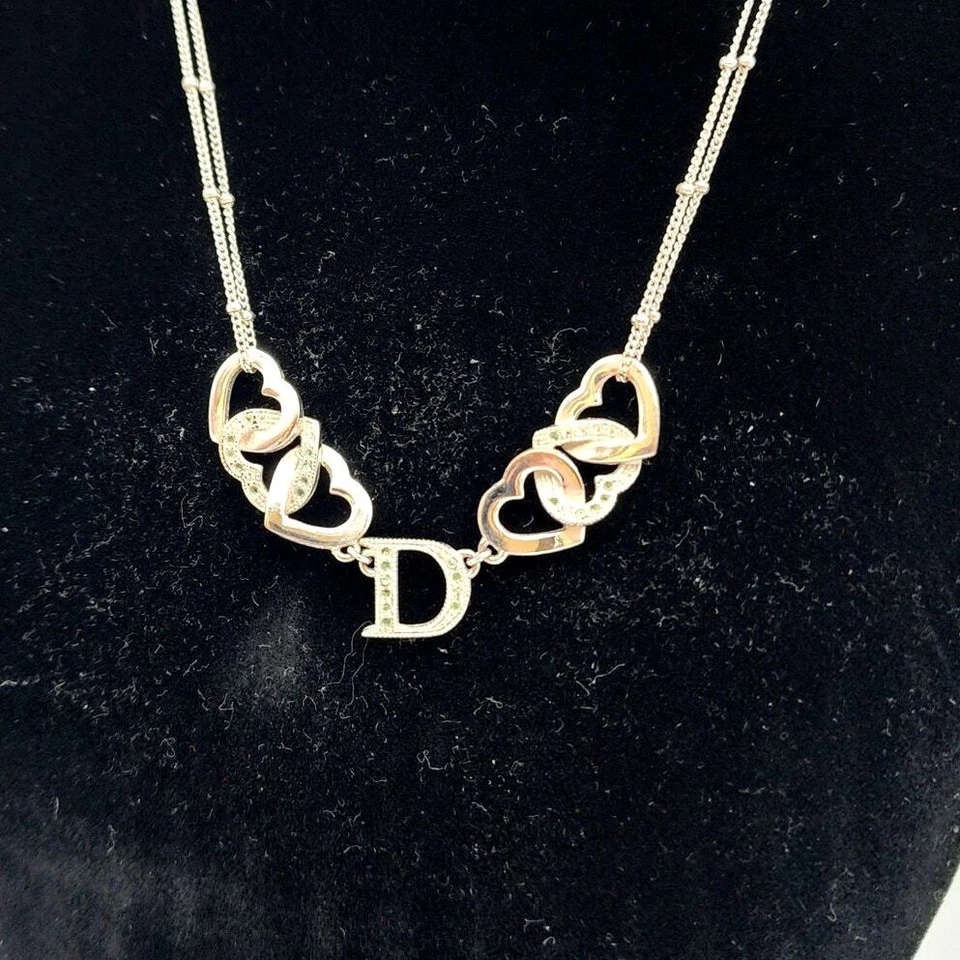 IMPRESIONANTE! Collar de diamantes de imitación CHRISTIAN DIOR de plata con eslabones de corazón