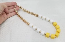 Signed Charming Charlie Gold Tone White and Yellow Cube Bead 20" Choker Necklace