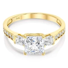 Ioka 14K Yellow / White Gold Cubic Zirconia 3 Stone Princess Cut Engagement Ring
