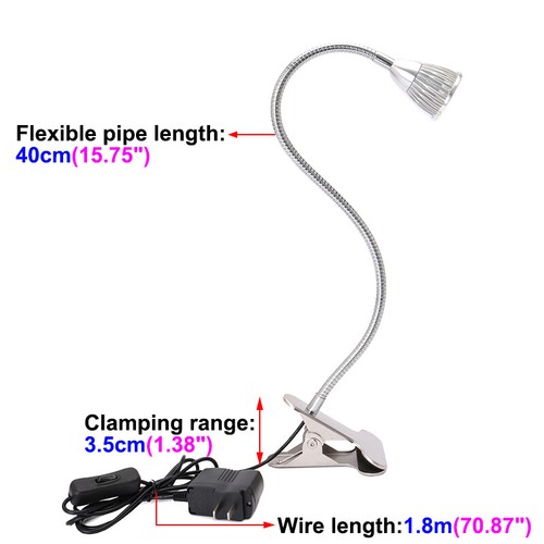 LED Table Clamp Clip Lamp Laptop Bedside Reading Light Switch Plug-in Bedroom - Picture 6 of 12
