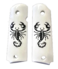 1911 fits Colt & Clones GRIPS Scrimshaw Faux Ivory Scorpion NEW